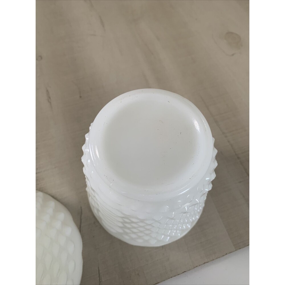 Vintage 2 Fire King Oven Ware White Milk Glass Hobnail Scallop Edge Bowl Vases - Picture 10 of 10